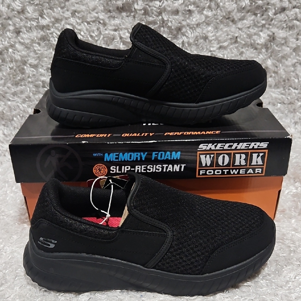 Skechers Slip Resistant Fast And Easy Slip On Sneakers Size 7 Wide Black